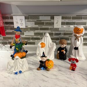 Vintage Halloween ceramic figurines decor spooky ghosts scarecrow